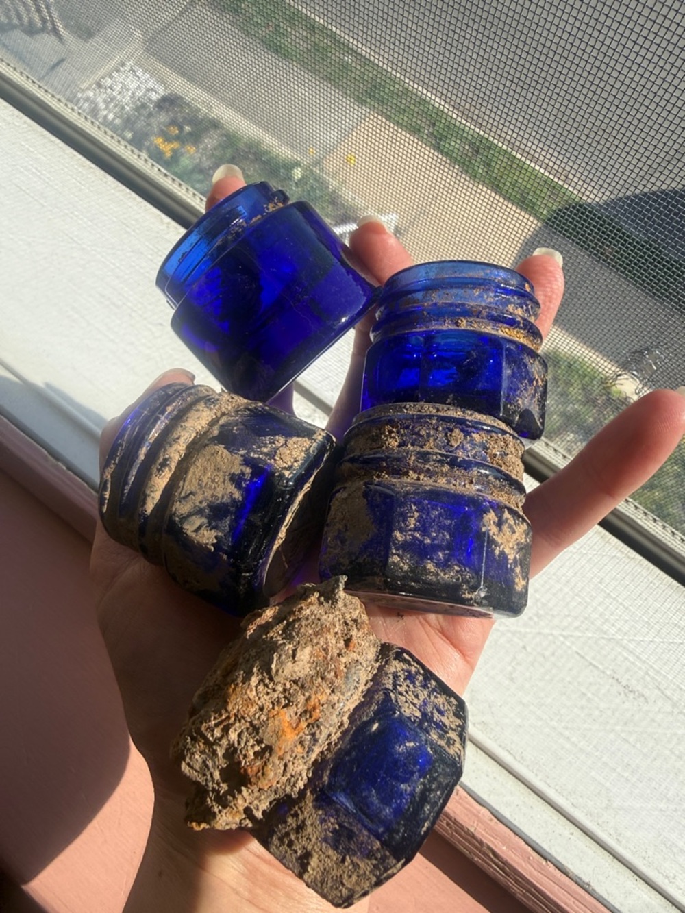 Vintage antique Cobalt Blue Glass noxema bottles